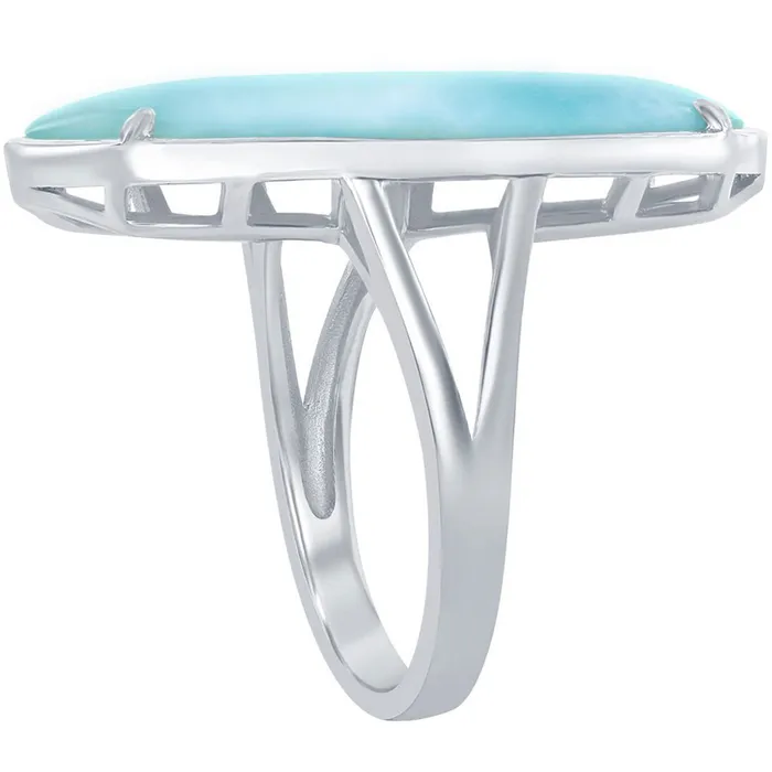 Sterling Silver Long Hexagon Larimar Ring Size 9 Classic Rings