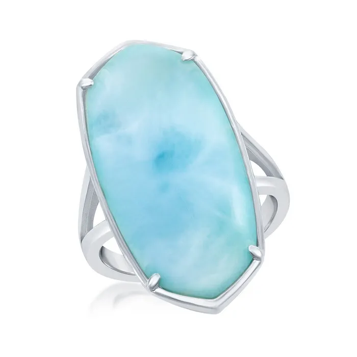 Sterling Silver Long Hexagon Larimar Ring Size 9 Classic Rings