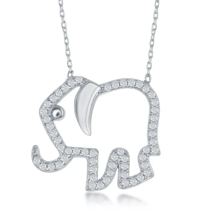 Sterling Silver Open Elephant with CZ Border Necklace Classic Necklaces