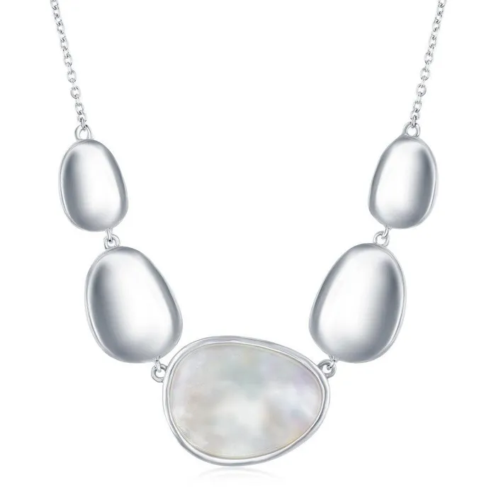 Sterling Silver Shiny Oval Discs with Center MOP Necklace Classic Necklaces Sterling Silver Shiny Oval Discs with Center MOP Necklace Classic Necklaces