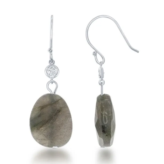 Sterling Silver Small Green Labradorite Earrings Classic Earrings