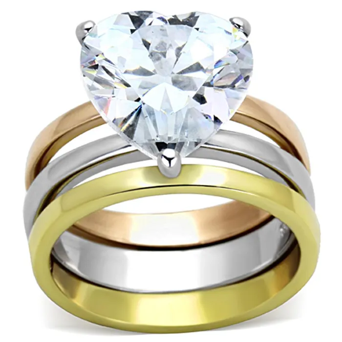 TK1275 Three Tone IP Gold IP Rose Gold High Polished Stainless Steel Ring with AAA Grade CZ in Clear Alamode Rings TK1275 Three Tone IP Gold IP Rose Gold High Polished Stainless Steel Ring with AAA Grade CZ in Clear Alamode Rings