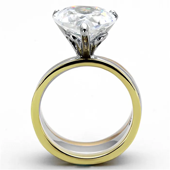 TK1275 Three Tone IP Gold IP Rose Gold High Polished Stainless Steel Ring with AAA Grade CZ in Clear Alamode Rings