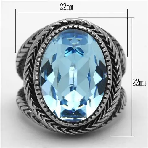 TK1425 High polished no plating Stainless Steel Ring with Top Grade Crystal in Sea Blue Alamode Rings