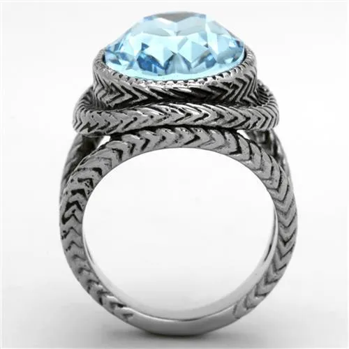 TK1425 High polished no plating Stainless Steel Ring with Top Grade Crystal in Sea Blue Alamode Rings