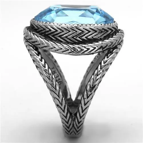 TK1425 High polished no plating Stainless Steel Ring with Top Grade Crystal in Sea Blue Alamode Rings