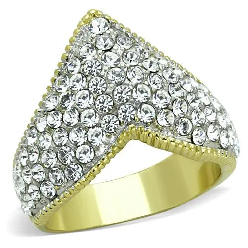 TK1562 TwoTone IP Gold Ion Plating Stainless Steel Ring with Top Grade Crystal in Clear Alamode Rings TK1562 TwoTone IP Gold Ion Plating Stainless Steel Ring with Top Grade Crystal in Clear Alamode Rings