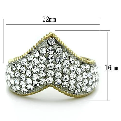 TK1562 TwoTone IP Gold Ion Plating Stainless Steel Ring with Top Grade Crystal in Clear Alamode Rings