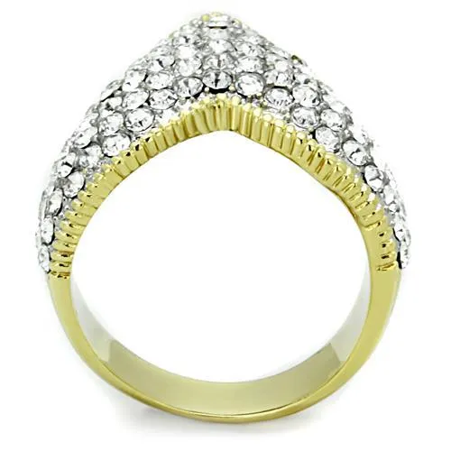 TK1562 TwoTone IP Gold Ion Plating Stainless Steel Ring with Top Grade Crystal in Clear Alamode Rings