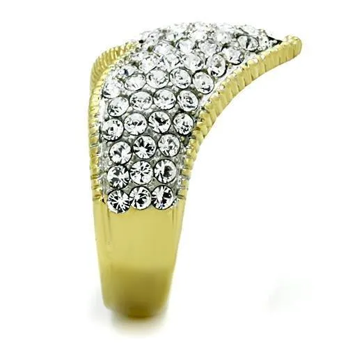 TK1562 TwoTone IP Gold Ion Plating Stainless Steel Ring with Top Grade Crystal in Clear Alamode Rings