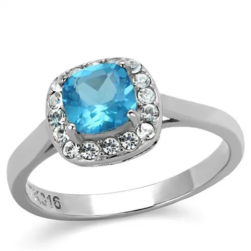 TK2161 High polished no plating Stainless Steel Ring with Synthetic Synthetic Glass in Sea Blue Alamode Rings