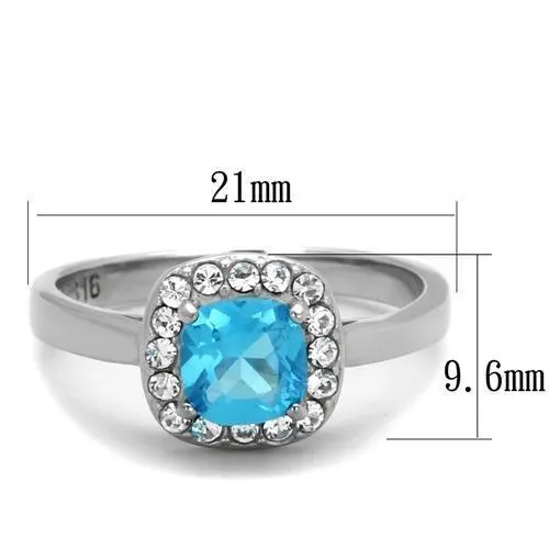 TK2161 High polished no plating Stainless Steel Ring with Synthetic Synthetic Glass in Sea Blue Alamode Rings