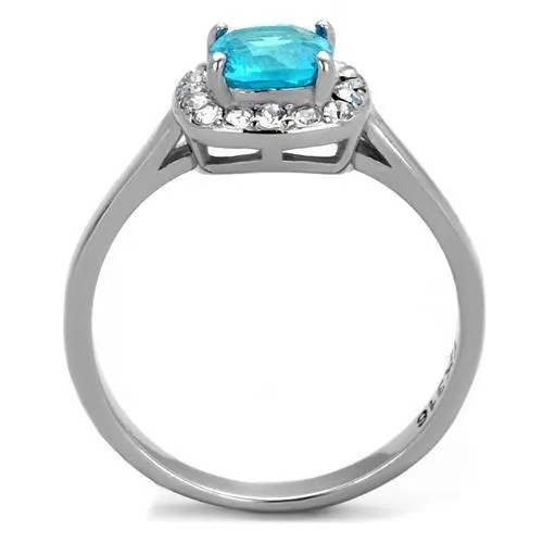 TK2161 High polished no plating Stainless Steel Ring with Synthetic Synthetic Glass in Sea Blue Alamode Rings
