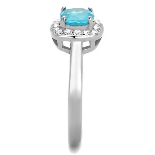 TK2161 High polished no plating Stainless Steel Ring with Synthetic Synthetic Glass in Sea Blue Alamode Rings