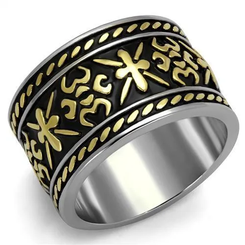 TK2236 TwoTone IP Gold Ion Plating Stainless Steel Ring with Epoxy in Jet Alamode Rings TK2236 TwoTone IP Gold Ion Plating Stainless Steel Ring with Epoxy in Jet Alamode Rings