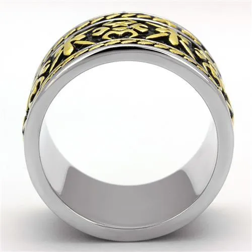 TK2236 TwoTone IP Gold Ion Plating Stainless Steel Ring with Epoxy in Jet Alamode Rings