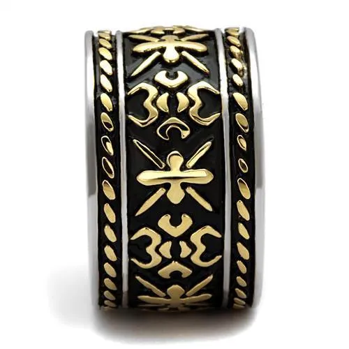 TK2236 TwoTone IP Gold Ion Plating Stainless Steel Ring with Epoxy in Jet Alamode Rings