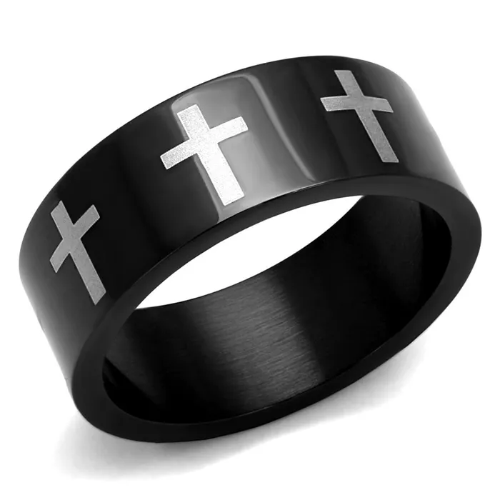 TK2410 TwoTone IP Black Ion Plating Stainless Steel Ring with No Stone Alamode Rings TK2410 TwoTone IP Black Ion Plating Stainless Steel Ring with No Stone Alamode Rings