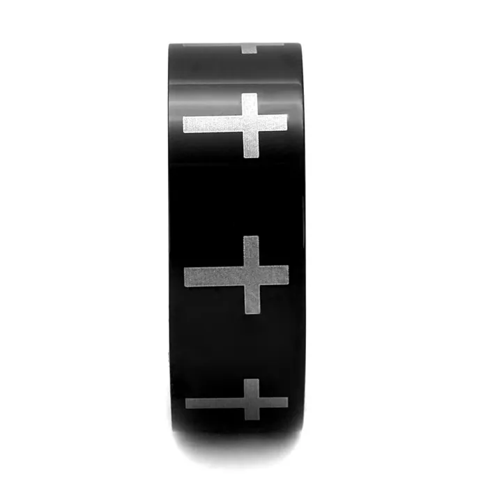 TK2410 TwoTone IP Black Ion Plating Stainless Steel Ring with No Stone Alamode Rings