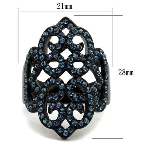 TK2481 IP BlackIon Plating Stainless Steel Ring with Top Grade Crystal in Montana Alamode Rings
