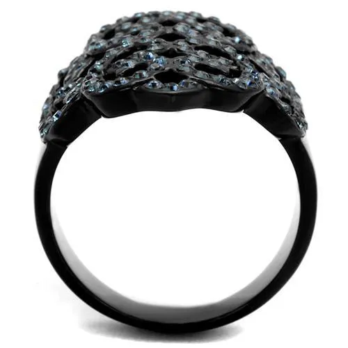 TK2481 IP BlackIon Plating Stainless Steel Ring with Top Grade Crystal in Montana Alamode Rings
