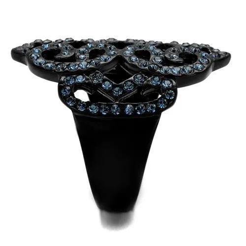TK2481 IP BlackIon Plating Stainless Steel Ring with Top Grade Crystal in Montana Alamode Rings