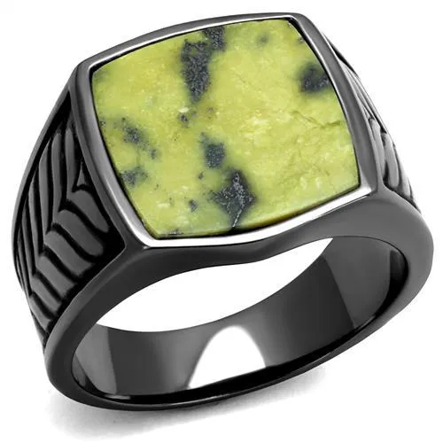 TK3112 IP Light Black IP Gun Stainless Steel Ring with SemiPrecious Topaz Jade in Topaz Alamode Rings TK3112 IP Light Black IP Gun Stainless Steel Ring with SemiPrecious Topaz Jade in Topaz Alamode Rings