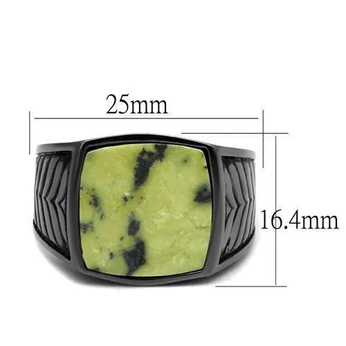TK3112 IP Light Black IP Gun Stainless Steel Ring with SemiPrecious Topaz Jade in Topaz Alamode Rings