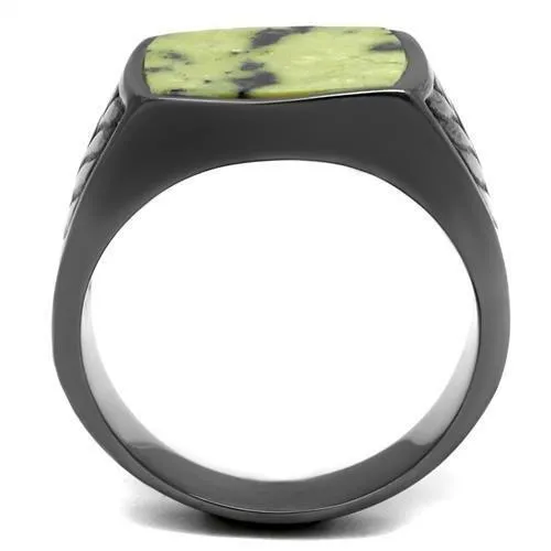TK3112 IP Light Black IP Gun Stainless Steel Ring with SemiPrecious Topaz Jade in Topaz Alamode Rings