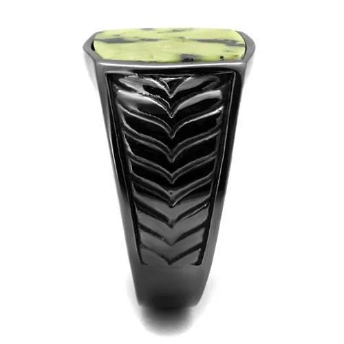 TK3112 IP Light Black IP Gun Stainless Steel Ring with SemiPrecious Topaz Jade in Topaz Alamode Rings