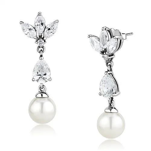 TK3159 Rhodium Stainless Steel Earrings with Synthetic Pearl in White Alamode Earrings TK3159 Rhodium Stainless Steel Earrings with Synthetic Pearl in White Alamode Earrings