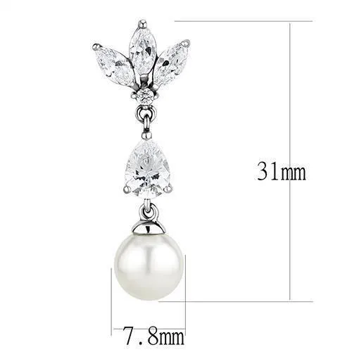 TK3159 Rhodium Stainless Steel Earrings with Synthetic Pearl in White Alamode Earrings