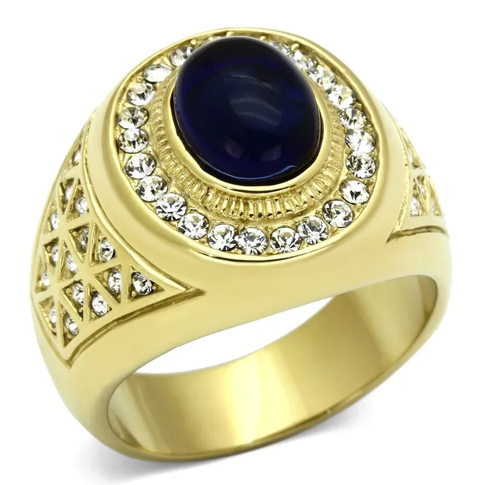 TK720 IP GoldIon Plating Stainless Steel Ring with Synthetic Synthetic Glass in Montana Alamode Rings TK720 IP GoldIon Plating Stainless Steel Ring with Synthetic Synthetic Glass in Montana Alamode Rings
