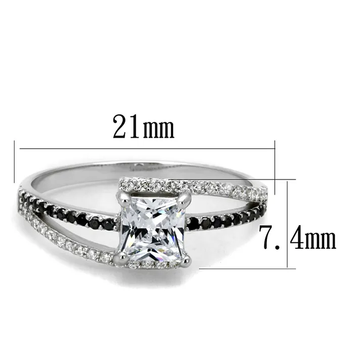 TS488 Rhodium 925 Sterling Silver Ring with AAA Grade CZ in Clear Alamode Rings