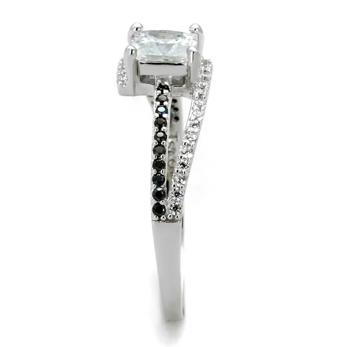 TS488 Rhodium 925 Sterling Silver Ring with AAA Grade CZ in Clear Alamode Rings