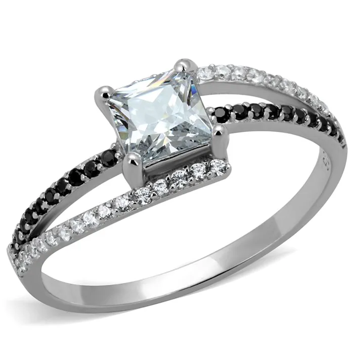 TS488 Rhodium 925 Sterling Silver Ring with AAA Grade CZ in Clear Alamode Rings
