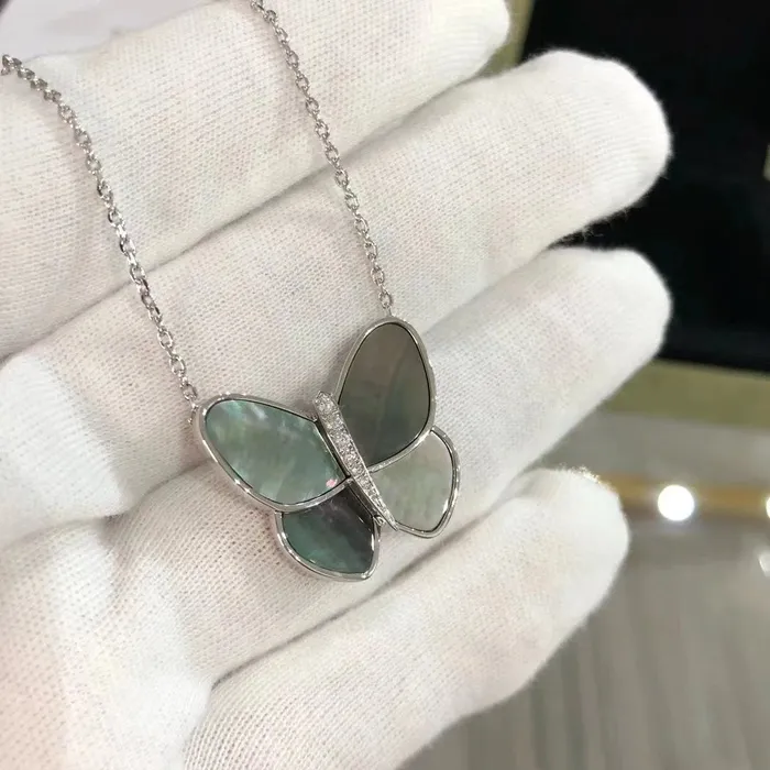 Vanity Butterfly Necklace 925 sterling silver Mother of Pearl High Quality Dupe VVS Jewelry Necklaces