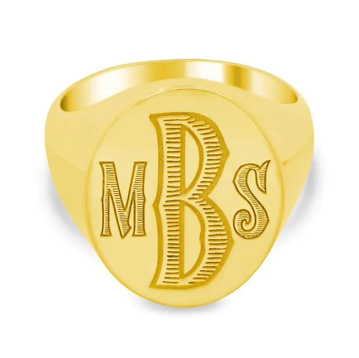 Vintage Woodcut Three Letter Monogram Signet Ring for Men deBebians Rings