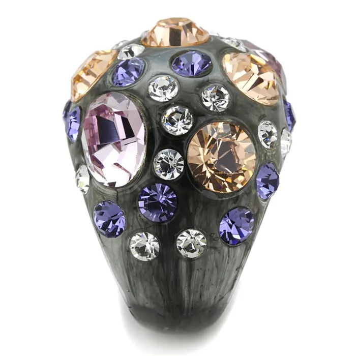 VL114 Resin Ring with Top Grade Crystal in Multi Color Alamode Rings