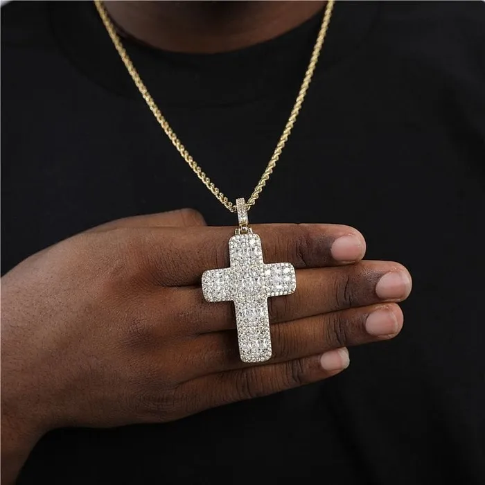 VVS Jewelry Fully Iced Ascher Cut Cross Pendant VVS Jewelry Necklaces