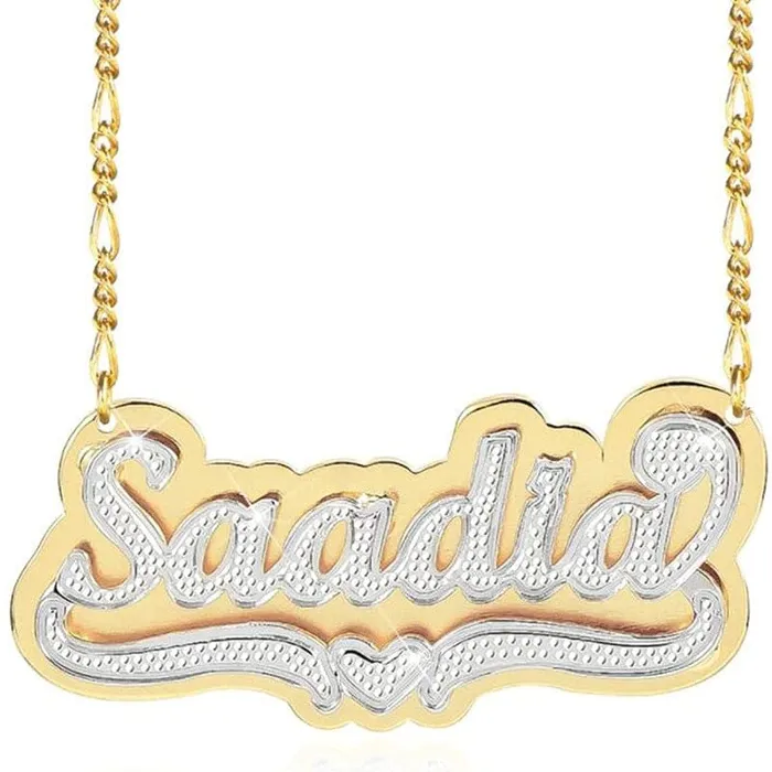 VVS Jewelry Heart Custom Two Tone Figaro Name Necklace VVS Jewelry Necklaces