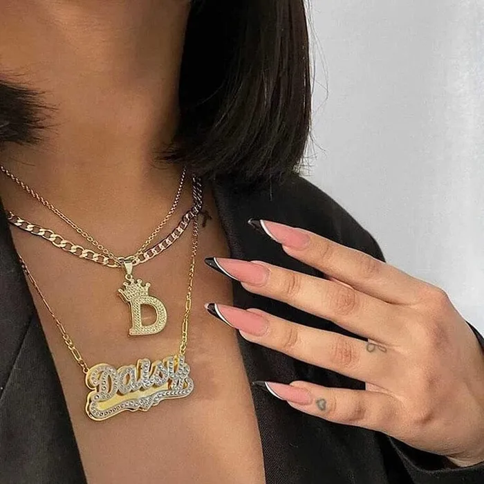 VVS Jewelry Heart Custom Two Tone Figaro Name Necklace VVS Jewelry Necklaces