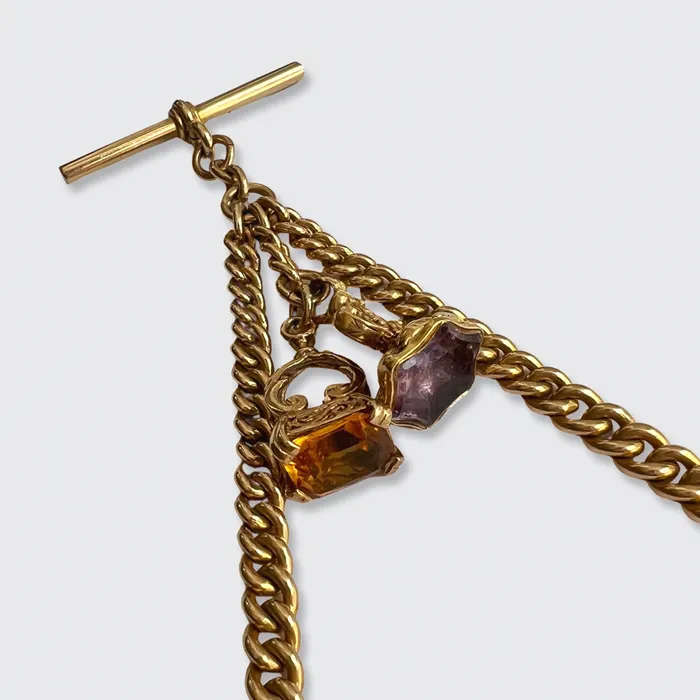 Watches 21stfinds Victorian Watch Chain with Topaz Amethyst Fobs