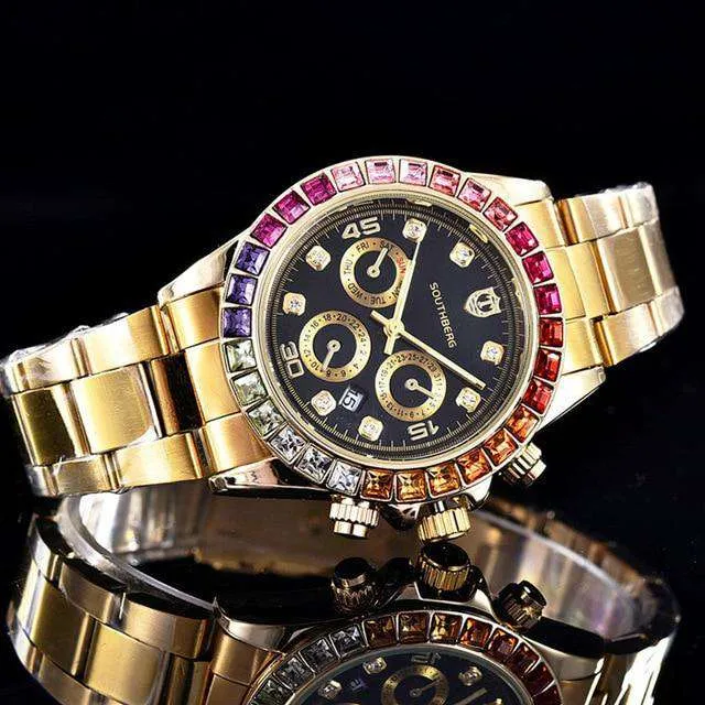 Watches VVS Jewelry Luxury Quartz Rollie Style Watch with Color Rhinestone