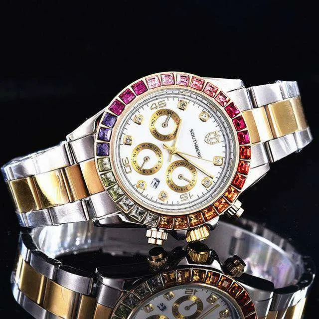 Watches VVS Jewelry Luxury Quartz Rollie Style Watch with Color Rhinestone