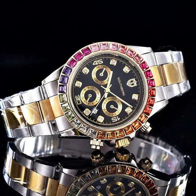 Watches VVS Jewelry Luxury Quartz Rollie Style Watch with Color Rhinestone