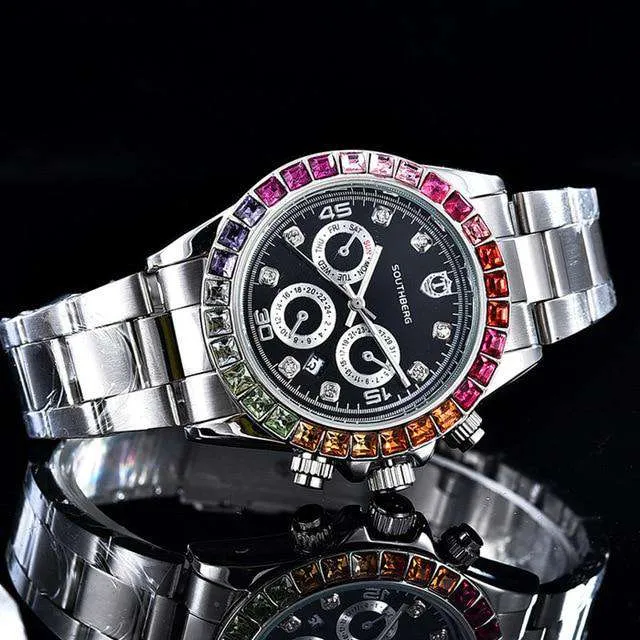 Watches VVS Jewelry Luxury Quartz Rollie Style Watch with Color Rhinestone