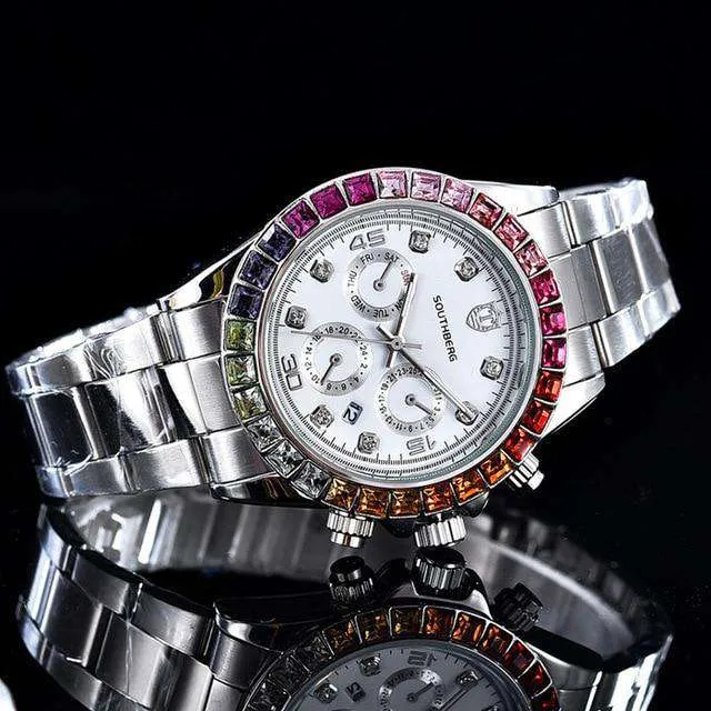 Watches VVS Jewelry Luxury Quartz Rollie Style Watch with Color Rhinestone