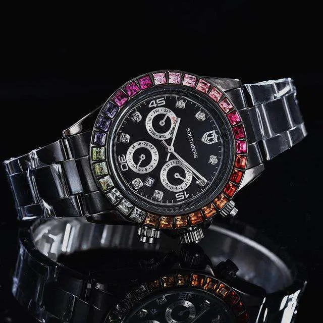 Watches VVS Jewelry Luxury Quartz Rollie Style Watch with Color Rhinestone