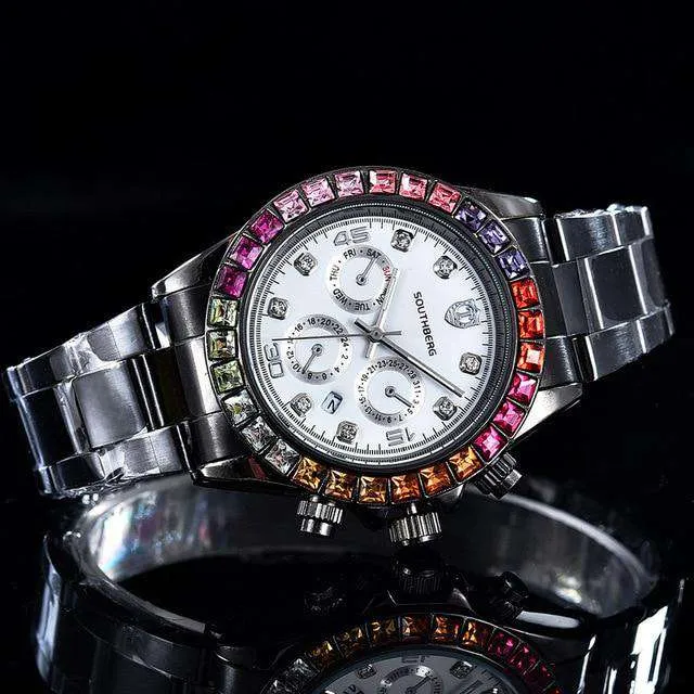 Watches VVS Jewelry Luxury Quartz Rollie Style Watch with Color Rhinestone